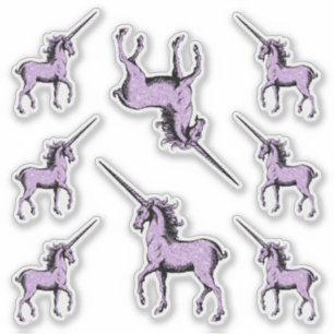 Violet Purple Glitter Unicorns Contour Sticker