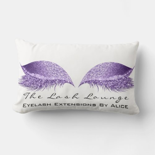 Violet Purple Glitter White Makeup Lashes Beauty Lumbar Pillow