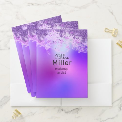 Violet Purple Glittery Foil Modern Makeup Artist  Pocket Folder