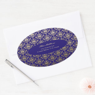 Violet Purple Gold Pattern Wedding Return Address Oval Sticker