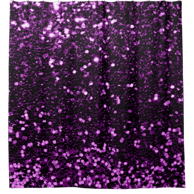 Violet Purple Grape Plum Faux Glitter Sequin Glam Shower Curtain (Front)