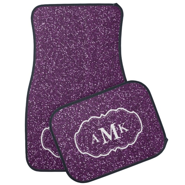 Violet Purple Grape Sparkle Glitter Monogram Car Mat (Set)