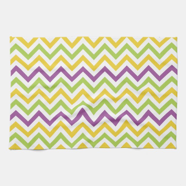 Violet Purple, Green, and Yellow Chevron Stripes Kitchen Towel (Horizontal)