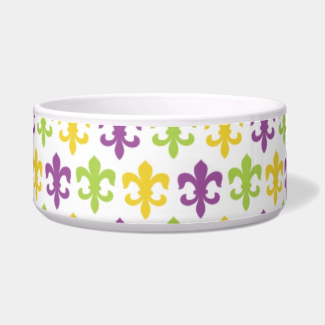 Violet Purple, Green, and Yellow Fleur-de-lis Bowl (Front)