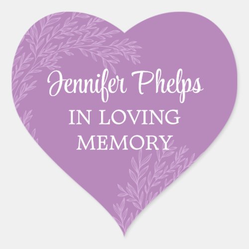 Violet Purple Greenery In Loving Memory Heart Heart Sticker