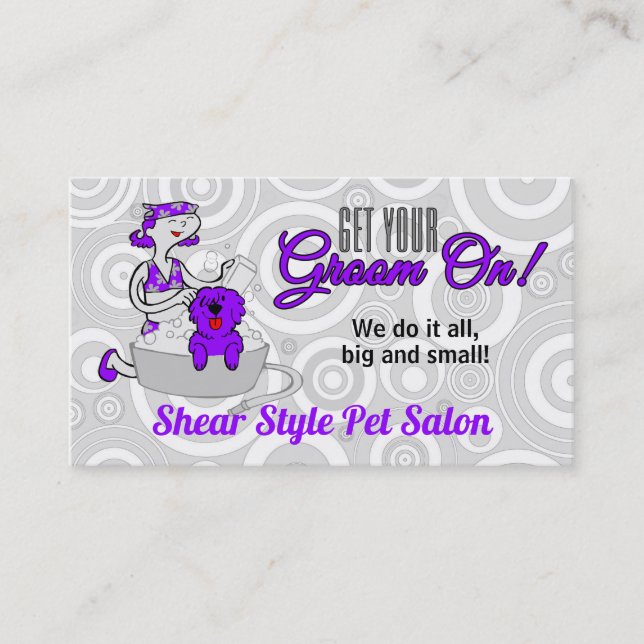 Violet Purple Groom On Pet Grooming Appointment Card (Front)