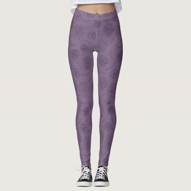 Violet Purple Hand Made  Floral Women's Leggings (Front)