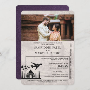 Violet Purple India Passport Wedding Invitation
