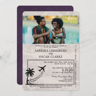 Violet Purple Jamaica Passport Wedding Invitation
