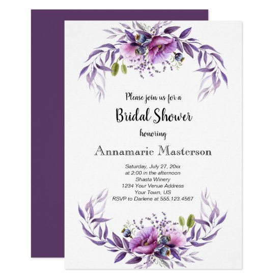 Violet Purple Lavender Floral Bridal Shower Invitation