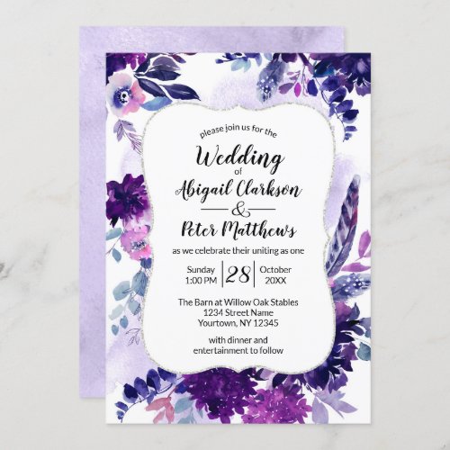 Violet Purple Lavender Floral Watercolor Wedding Invitation