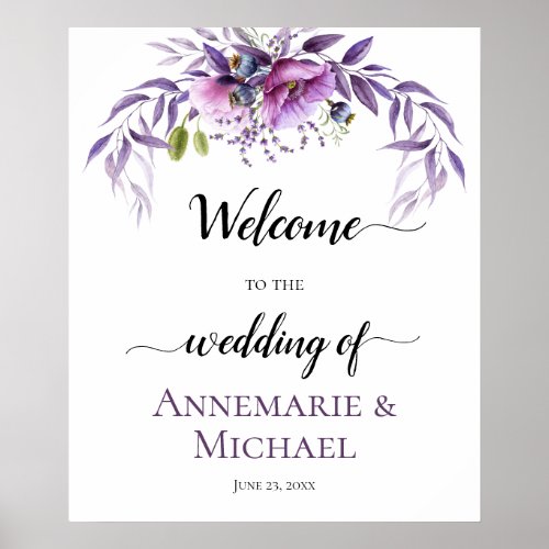 Violet Purple Lavender Floral Wedding Sign