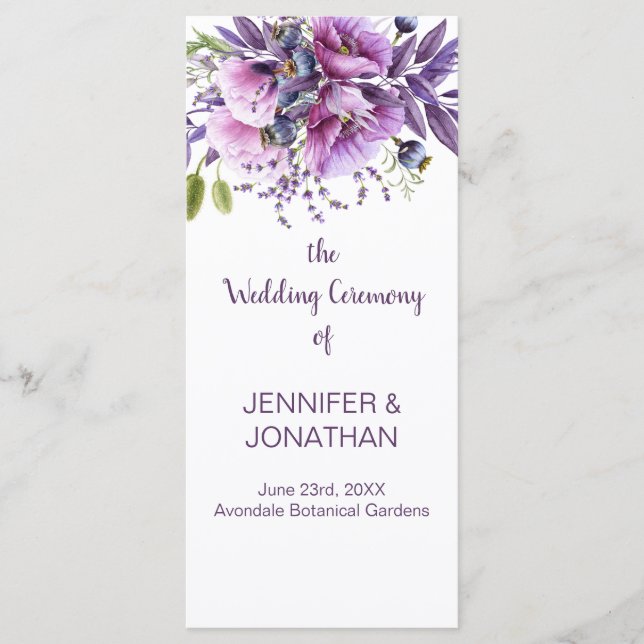 Violet Purple Lavender Flowers Wedding Program (Front)