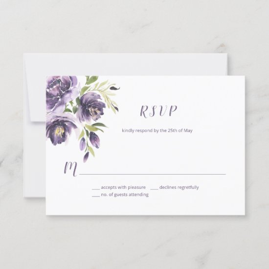 Violet Purple Lavender Green Watercolor Floral  | RSVP Card
