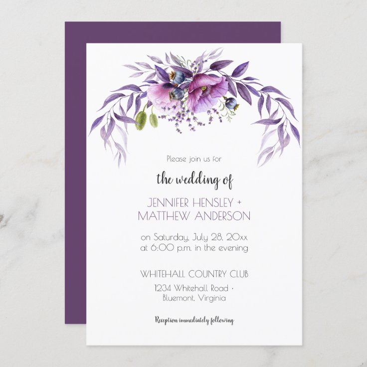 Violet Purple Lavender Watercolor Floral Wedding | Invitation | Zazzle