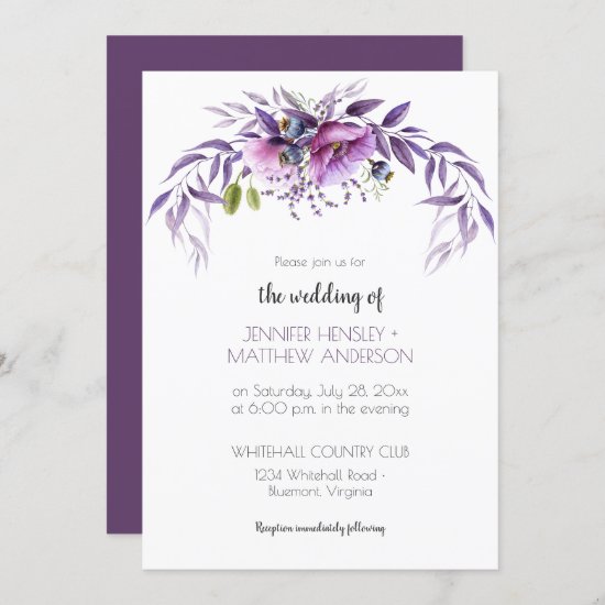 Violet Purple Lavender Watercolor Floral Wedding | Invitation