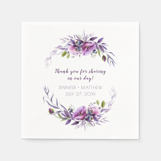 Violet Purple Lavender Wildflowers Reception | Napkins (Front)