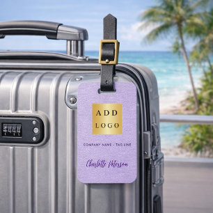 Violet purple leather business company logo name luggage tag