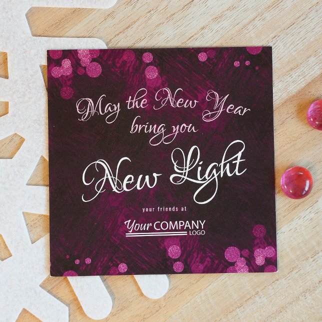 Violet, Purple Lights Company Christmas Card (Violet, Pink Shimmery Lights New Years, New Light Company Logo Christmas Card)