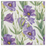 Violet Purple Lilac Bellflowers &amp; Green Leaves Fabric