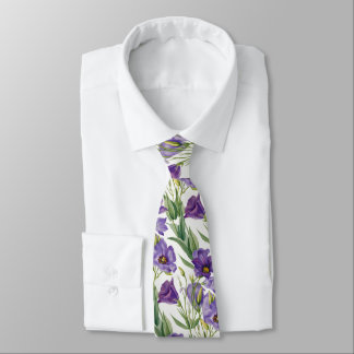 Violet Purple Lilac Bellflowers & Green Leaves Neck Tie