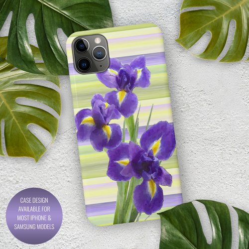 Violet Purple Lilac Irises Watercolor Art Painting iPhone 15 Pro Max Case