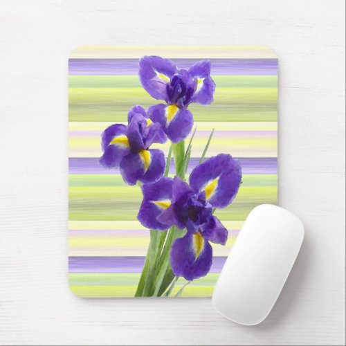 Violet Purple Lilac Irises Watercolor Art Painting Mouse Pad