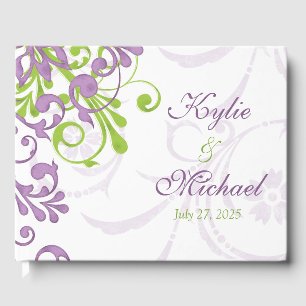 Violet Purple Lime Green Floral Wedding Guest Book