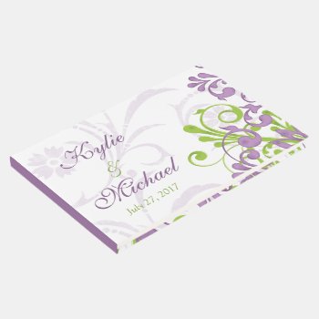 Violet Purple Lime Green Floral Wedding Guest Book by wasootch at Zazzle