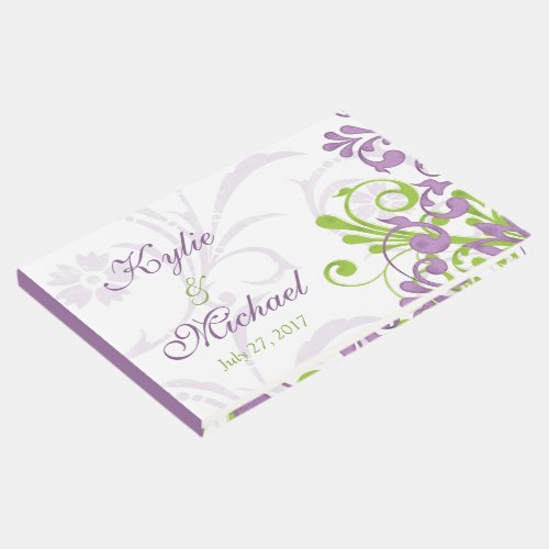 Violet Purple Lime Green Floral Wedding Guest Book