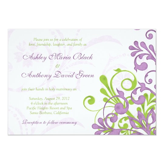 Violet Purple Lime Green Fl Wedding Invitation Zazzle Violet Purple Lime Green Fl Wedding Invitation