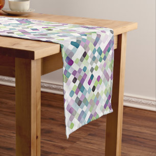 Violet Purple Lime Green Retro Round Squares Art Long Table Runner