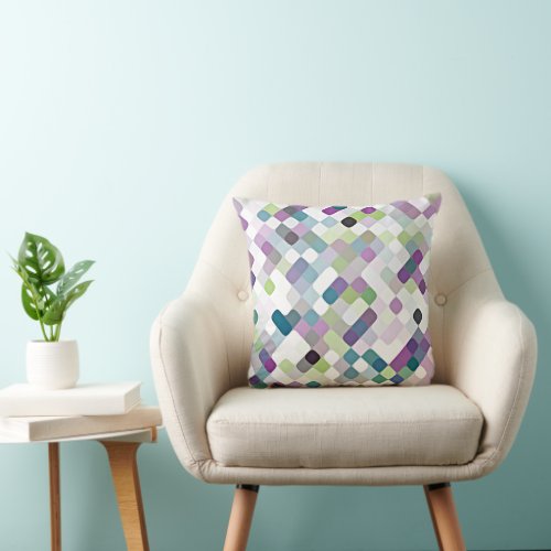 Violet Purple Lime Green Retro Round Squares Art Throw Pillow