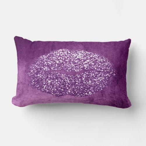 Violet Purple Lip Glitter Ametyst Makeup Kiss Girl Lumbar Pillow