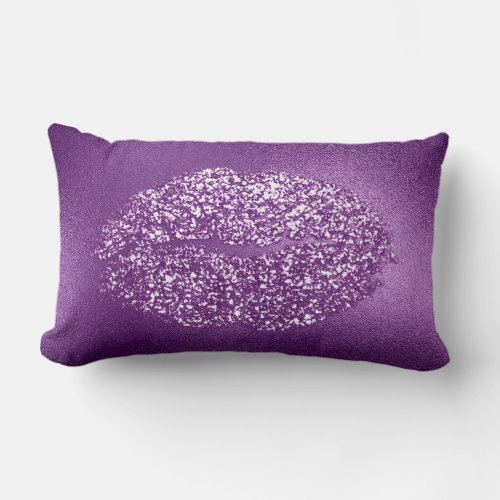Violet Purple Lip Glitter Ametyst Makeup Kiss Glas Lumbar Pillow