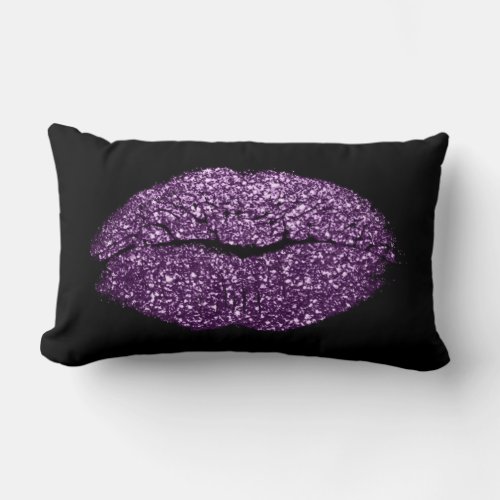 Violet Purple Lips Glitter Black Makeup Kiss Lumbar Pillow