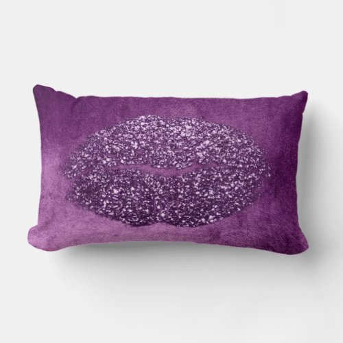Violet Purple Lips Glitter Magenta Makeup Kiss Lumbar Pillow