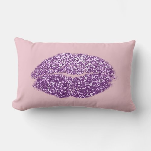 Violet Purple Lips Glitter Pink Lavend Makeup Kiss Lumbar Pillow