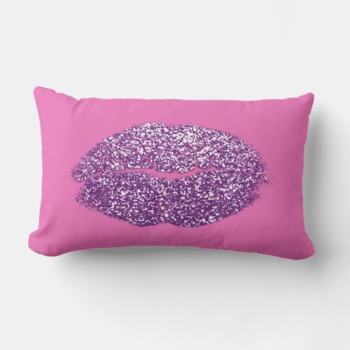 Violet Purple Lips Glitter Pink Rose  Makeup Kiss Lumbar Pillow