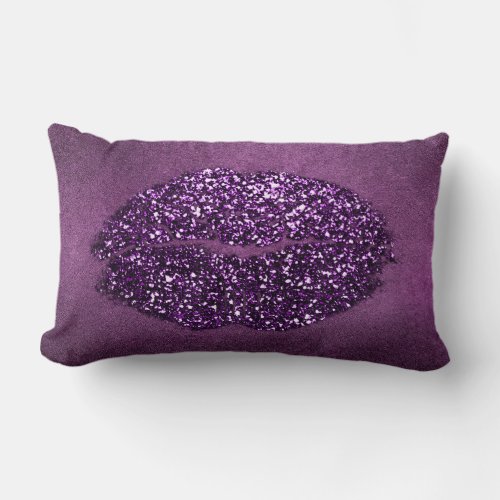 Violet Purple Lips Glitter Plum Black Makeup Kiss Lumbar Pillow