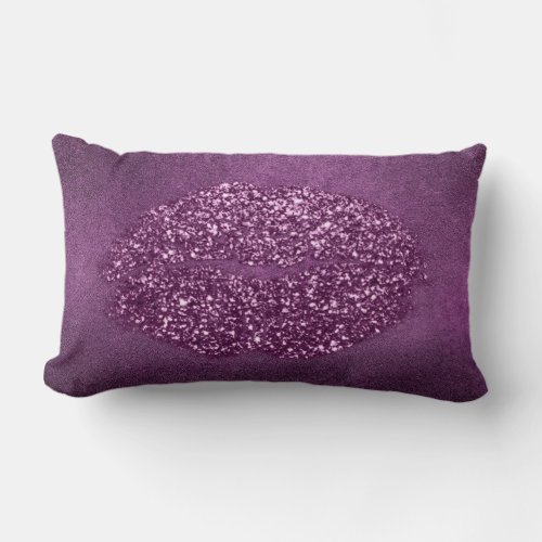 Violet Purple Lips Glitter Plum Girly Makeup Kiss Lumbar Pillow