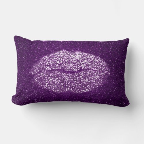 Violet Purple Lips Glitter Plum LavandaMakeup Kiss Lumbar Pillow