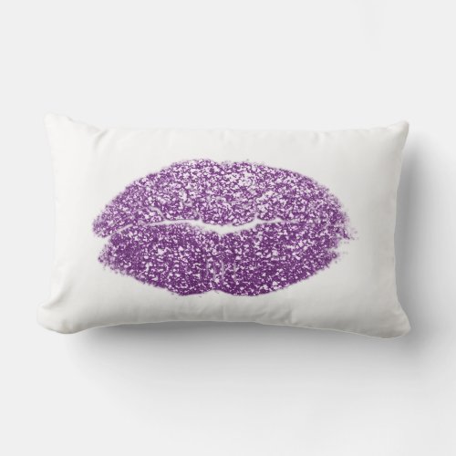 Violet Purple Lips Glitter Plum White Makeup Kiss Lumbar Pillow