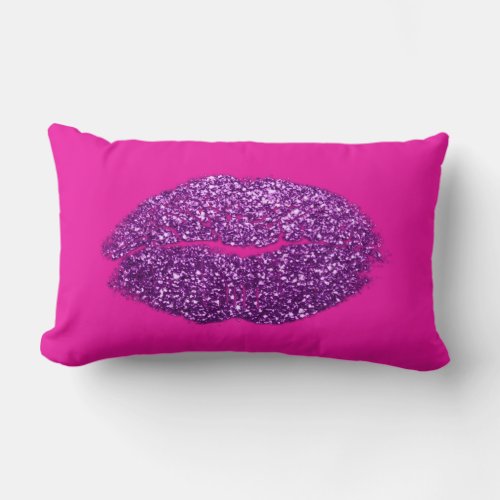 Violet Purple Lips Glitter Vivid Pink Makeup Kiss Lumbar Pillow