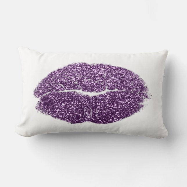 Violet Purple Lips Glitter White Makeup Kiss Lumbar Pillow (Front)
