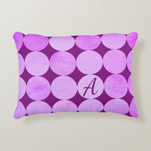 Violet, Purple Magenta & Pink Circles Monogram Accent Pillow (Front)