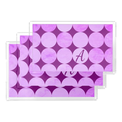 Violet Purple Magenta  Pink Circles Monogram Acrylic Tray