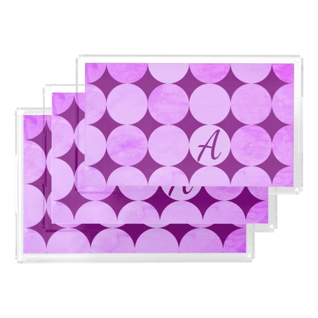 Violet, Purple Magenta & Pink Circles Monogram Acrylic Tray (Set)