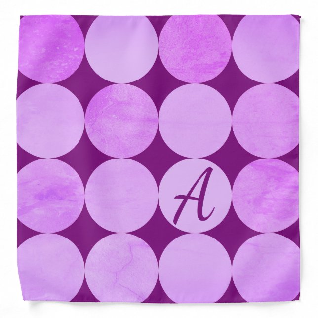 Violet, Purple Magenta & Pink Circles Monogram Bandana (Front)