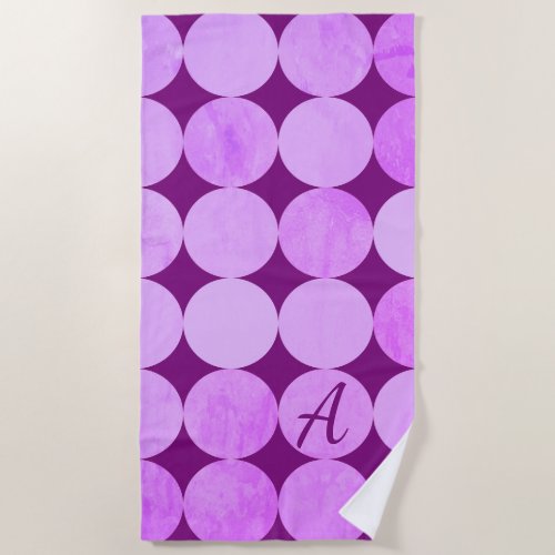 Violet Purple Magenta  Pink Circles Monogram Beach Towel